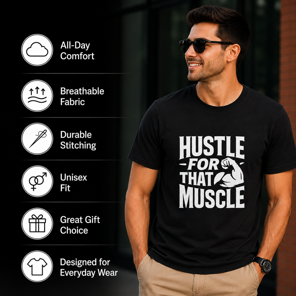 Hustle For That Muscle | Gym Motivation Graphic Tee