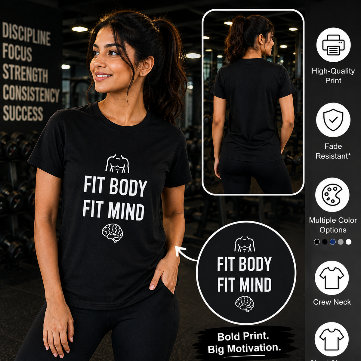 Fit Body Fit Mind Motivational Graphic T-Shirt