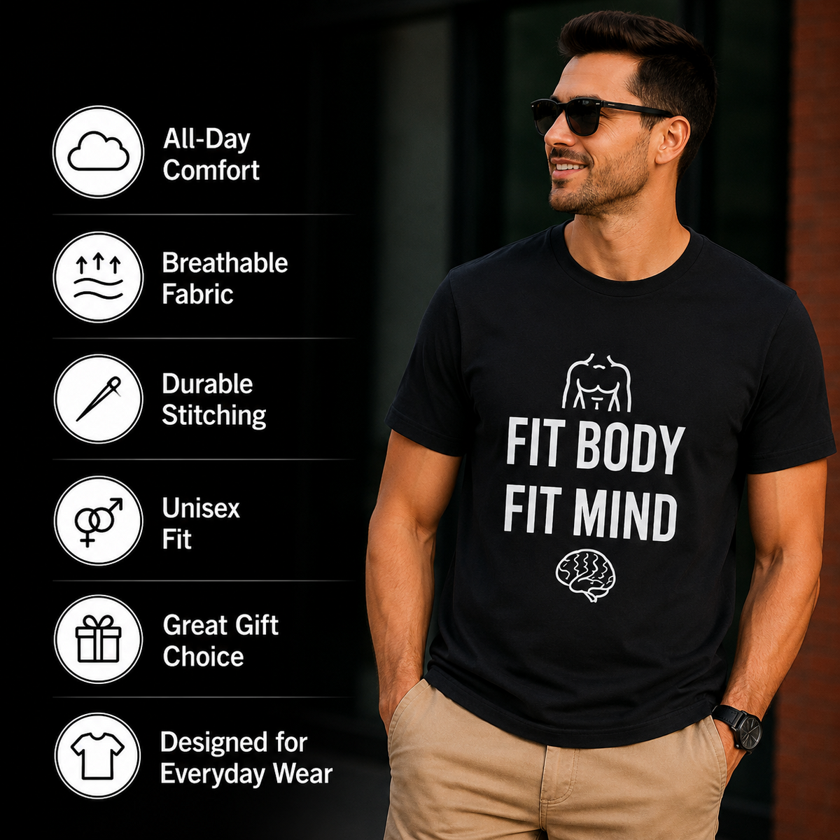 Fit Body Fit Mind Motivational Graphic T-Shirt