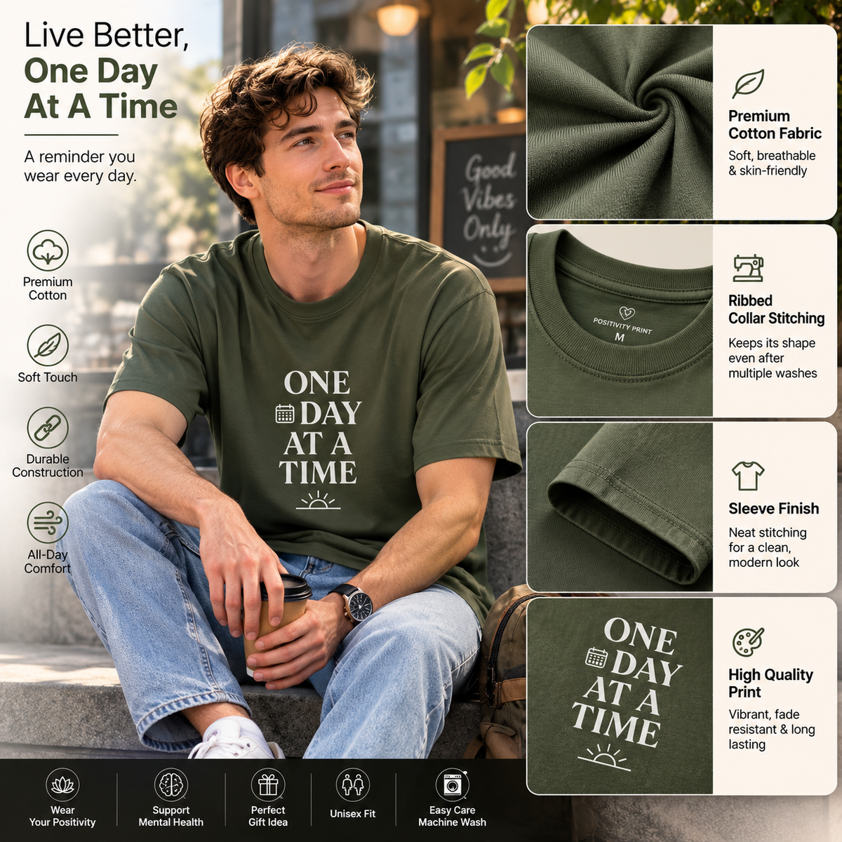 One Day At A Time | Positive Mindset Tee Inspirational Graphic Tee