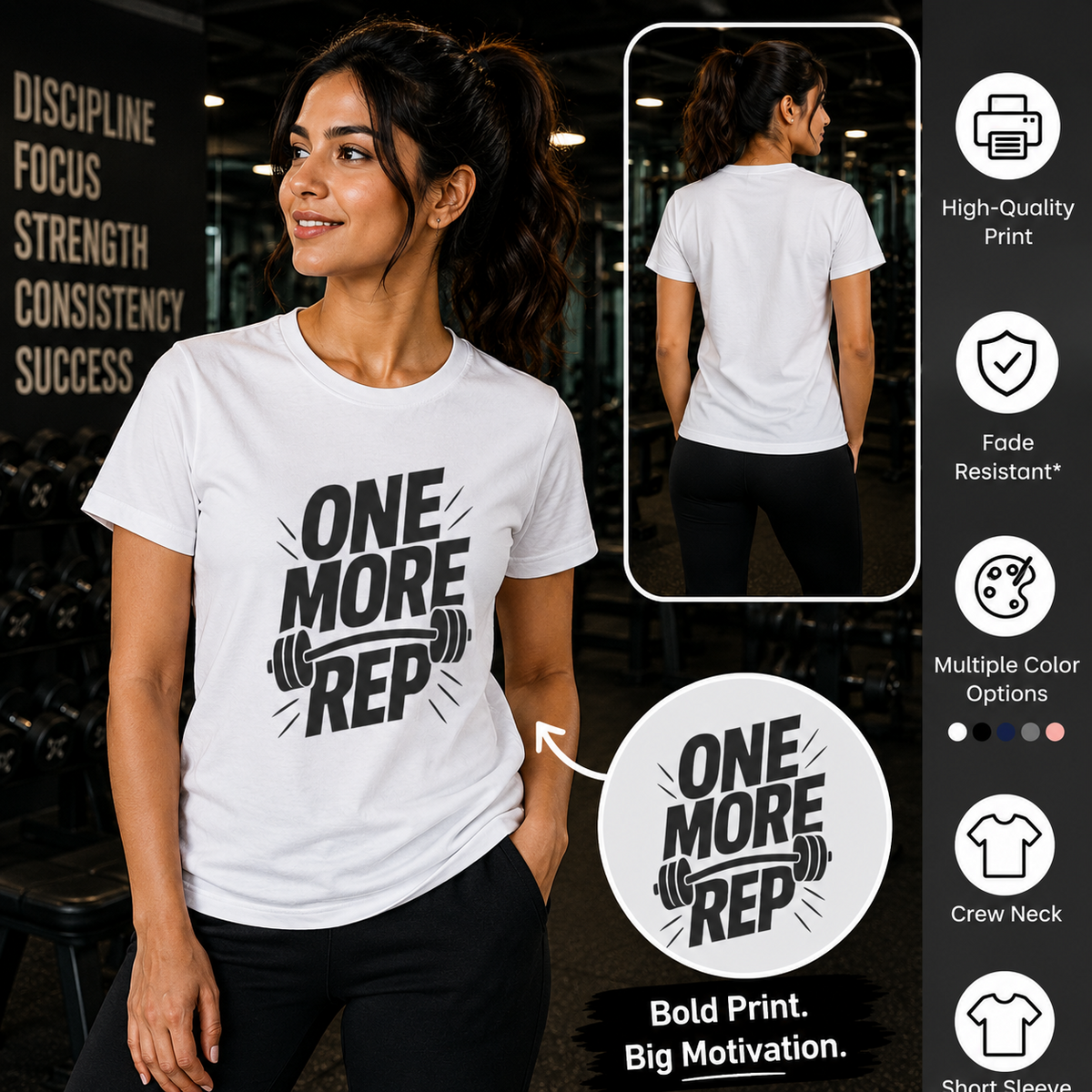 One More Rep | Gym Workout Tee | Inspirational Graphic T-Shirt