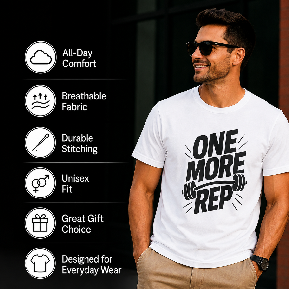 One More Rep | Gym Workout Tee | Inspirational Graphic T-Shirt