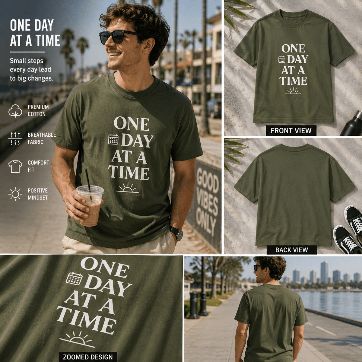 One Day At A Time | Positive Mindset Tee Inspirational Graphic Tee