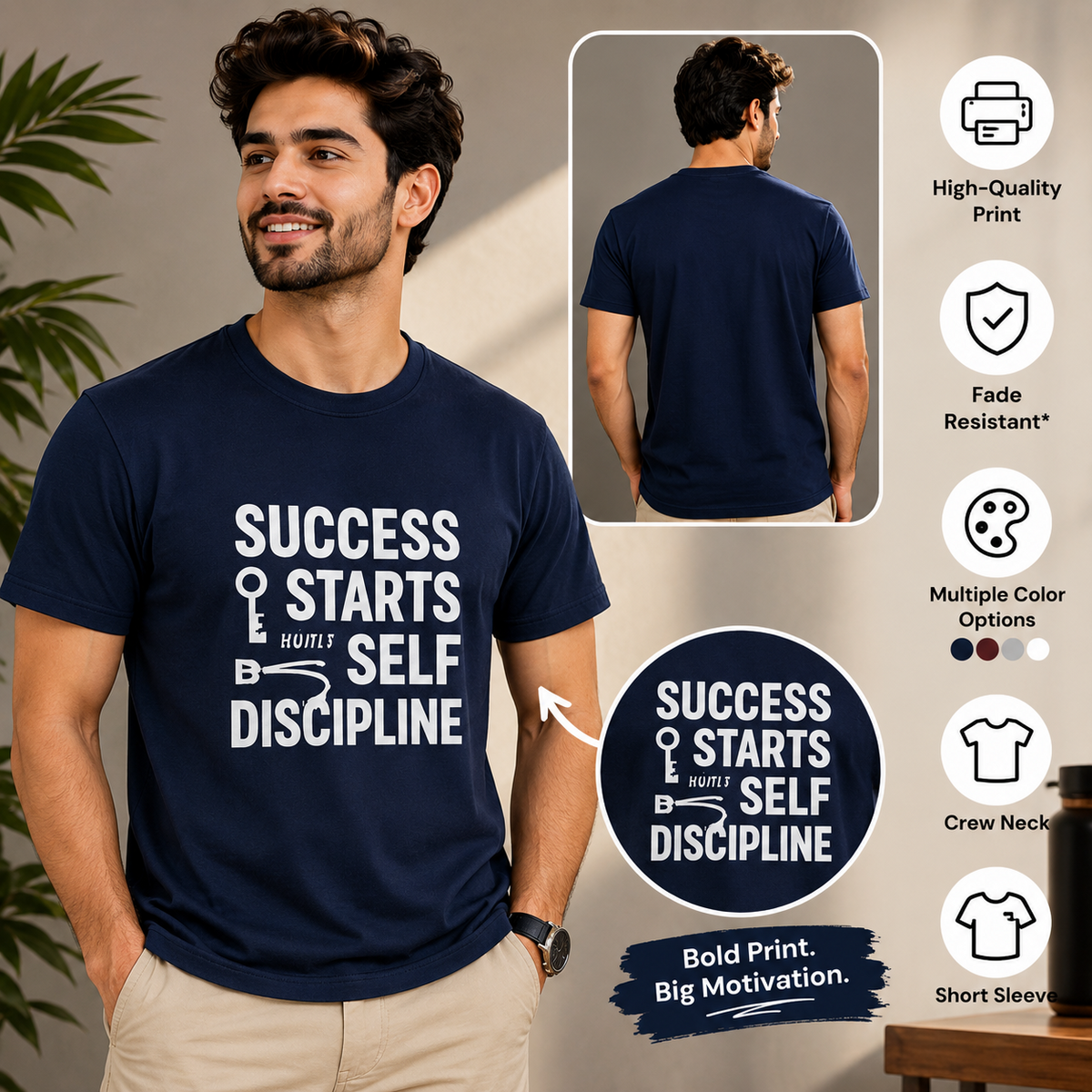 Success Starts With Discipline Motivational Graphic T-Shirt