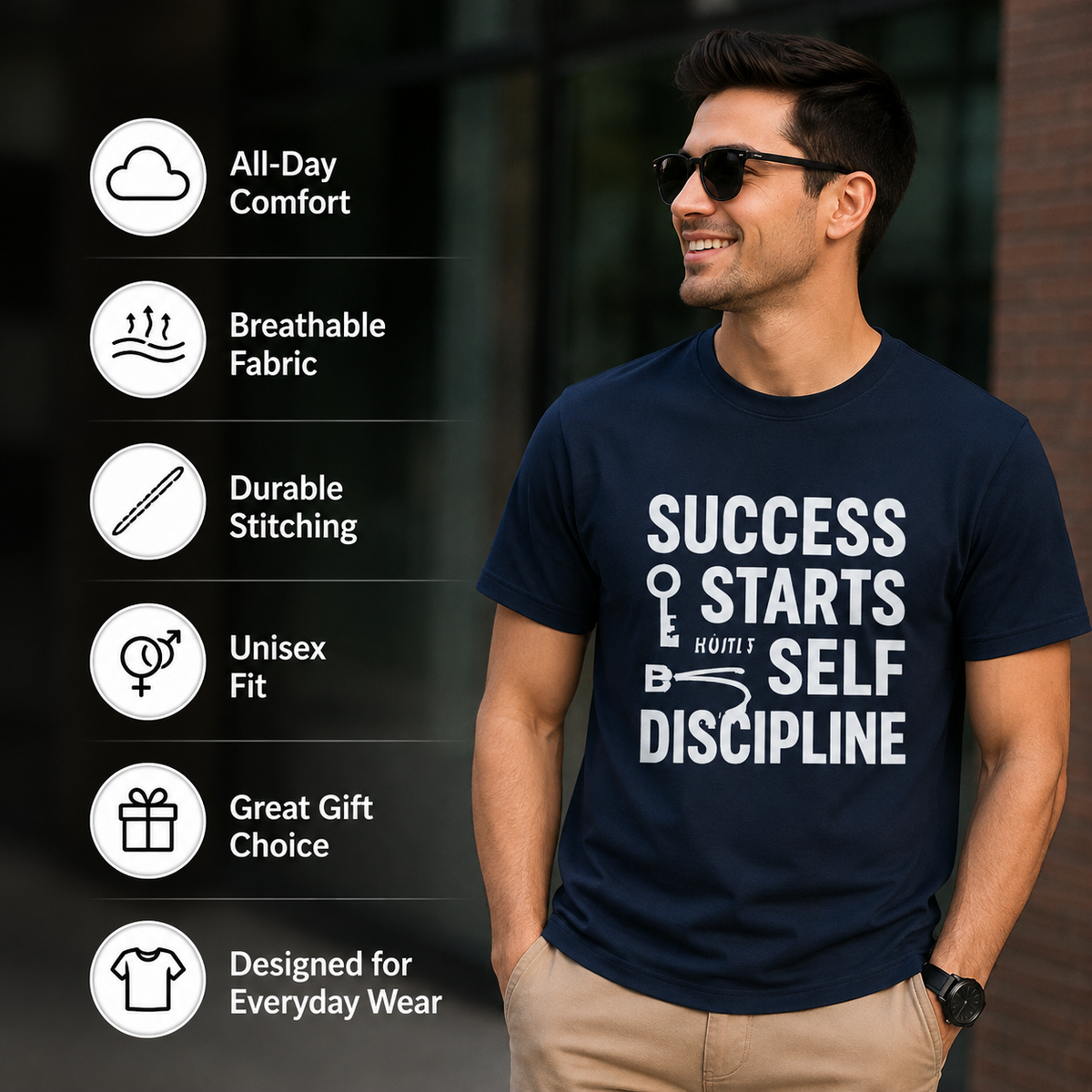 Success Starts With Discipline Motivational Graphic T-Shirt